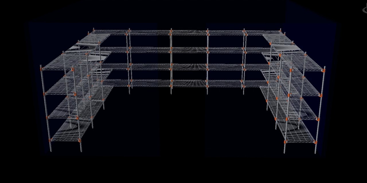 Complete three-dimensional wire shelving layout from CoolRack CAD software
